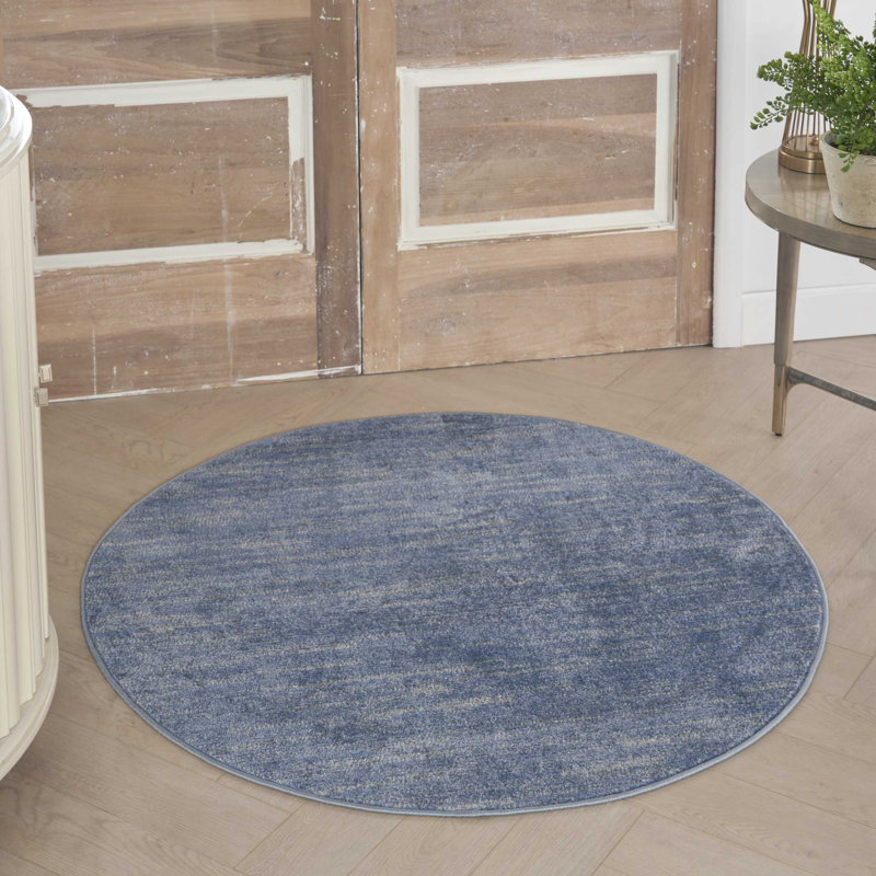 Mulican Solid Color Machine Made Power Loom Polypropylene Indoor / Outdoor Area Rug in Blue, Round 4'