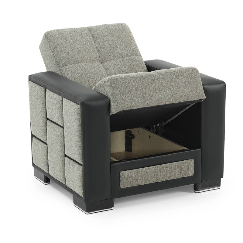Fauteuil convertible Nettleton avec rangement, fauteuil d'appoint pour salon, appartement, bureau, Gris chenille