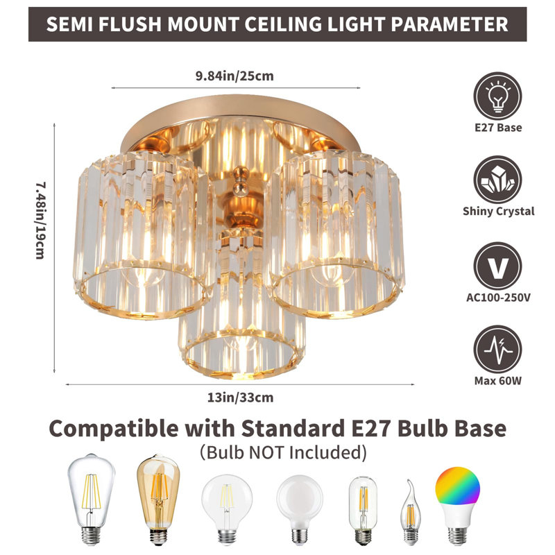 Flush Mount, 19cm H x 33cm W x 33cm D