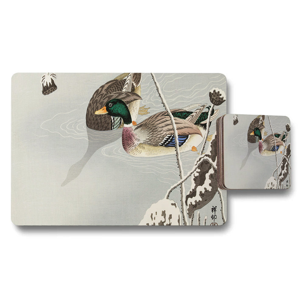 Duck Themed Placemat And Coaster Set With Elegant Artwork