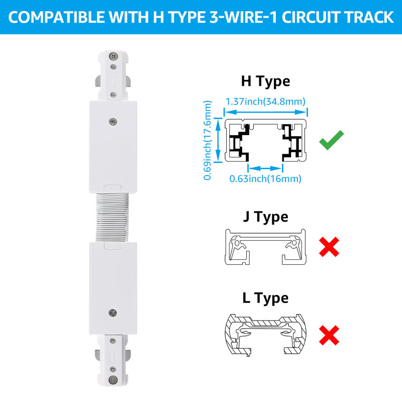 Vectis H Track Flexible Connector, Single Circuit Track Accessory, White
