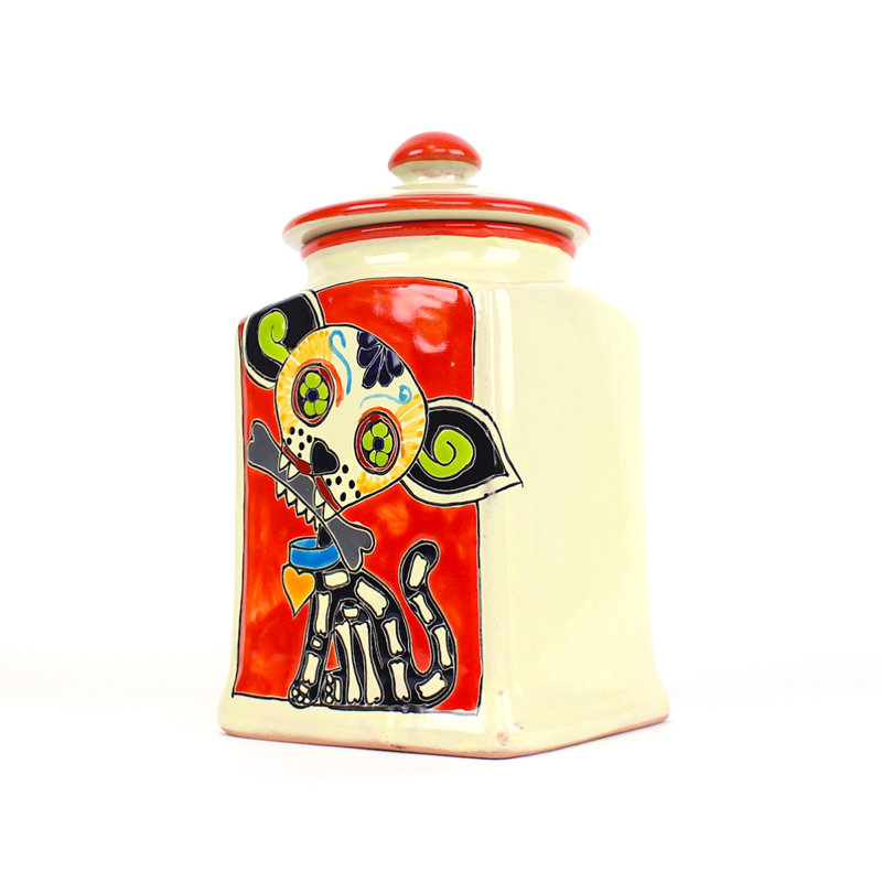 Pot à friandises en céramique Muertos Doggie, 6 lb, Rouge