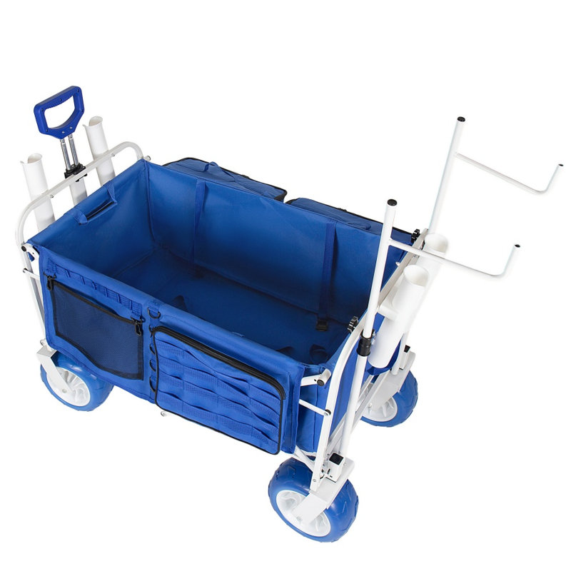 Blue 500lbs All-terrain Beach Wagon – 150l, 9" Pvc Wheels, Collapsible With Cooler & Bags