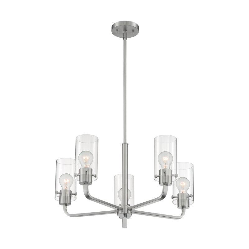 Barines 5 - Light Dimmable Sputnik Modern Linear Chandelier, Brushed Nickel