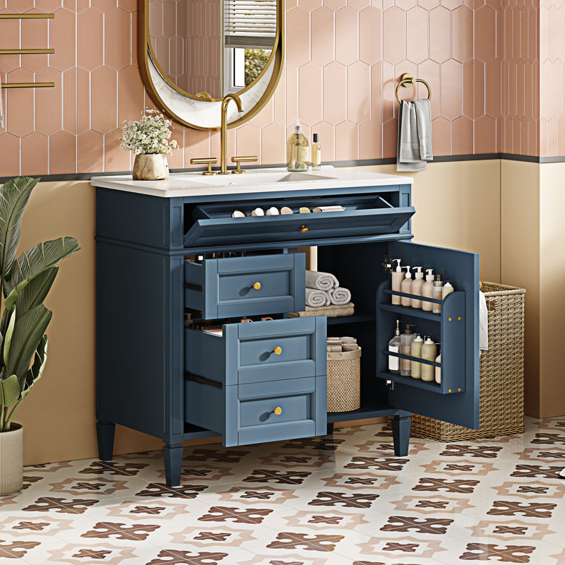 Meuble-lavabo de salle de bain avec lavabo supérieur et rangement