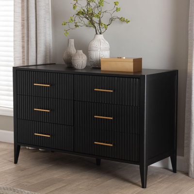 Wooley Mid-Century Fluted Wood 6-Drawer Dresser