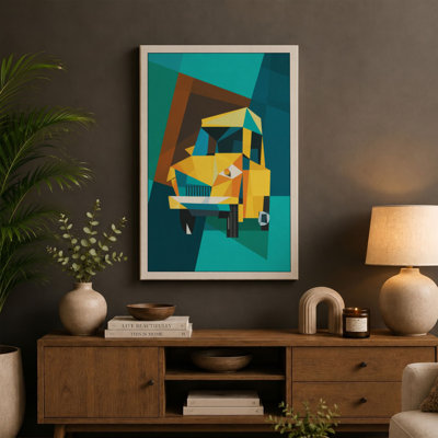 Yellow Bulldozer Mid-Century - Wrapped Canvas