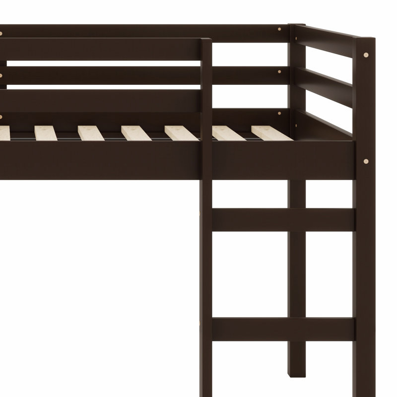 Sturdy Wooden Loft Bed with Ladder & Strong Slat Support, Espresso