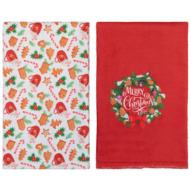 Merry Christmas Kitchen Tea Towels - 26" - Set Of 2