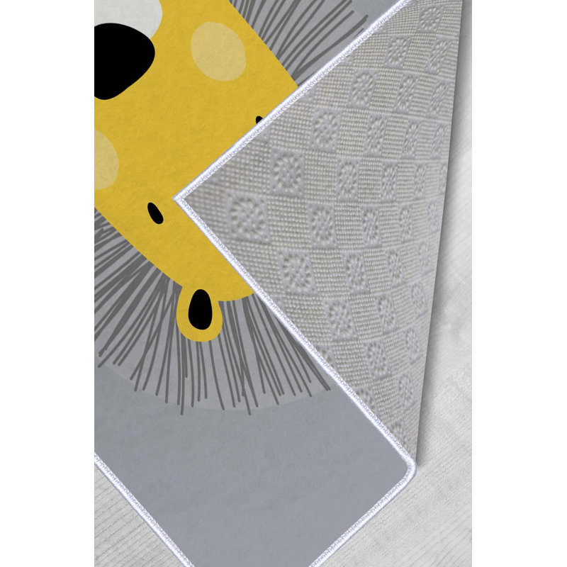 Tapis gris / jaune / noir en polyester tissé à la machine Abbyville, Rectangle 2 pi x 3 pi 3 po