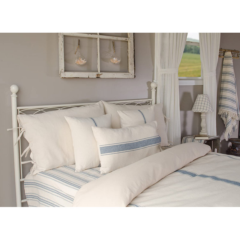 Colonial Blue and Cream Cotton Euro Sham