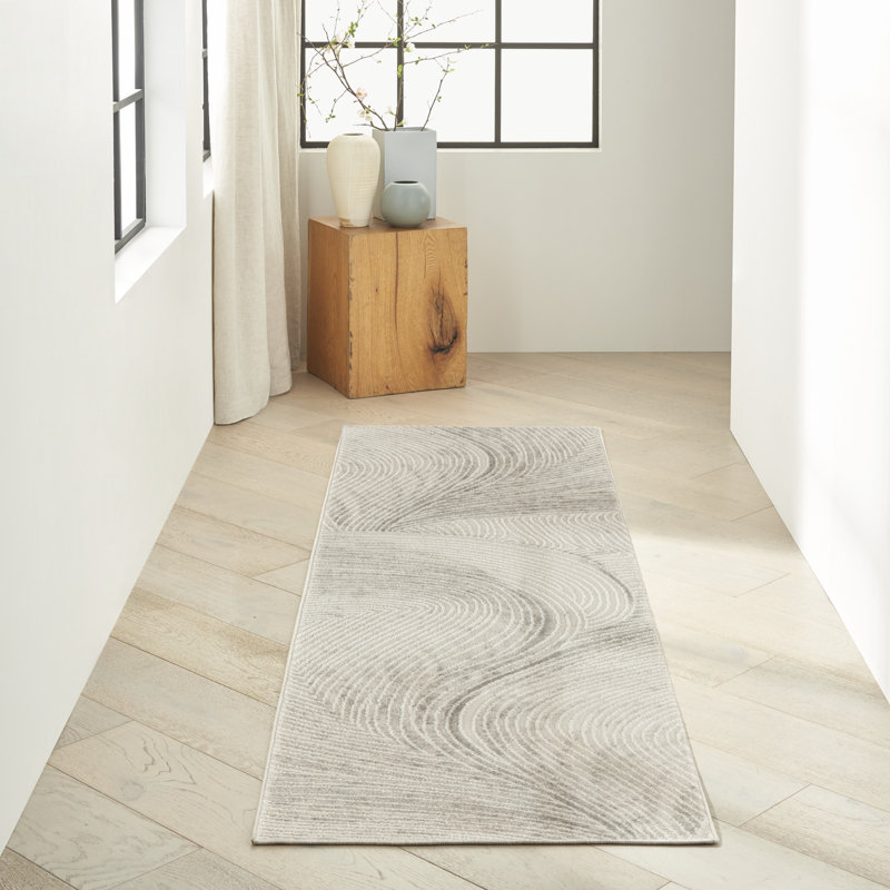 Tapis ivoire moderne Calvin Klein, Tapis de couloir 2 pi 3 po x 7 pi 3 po