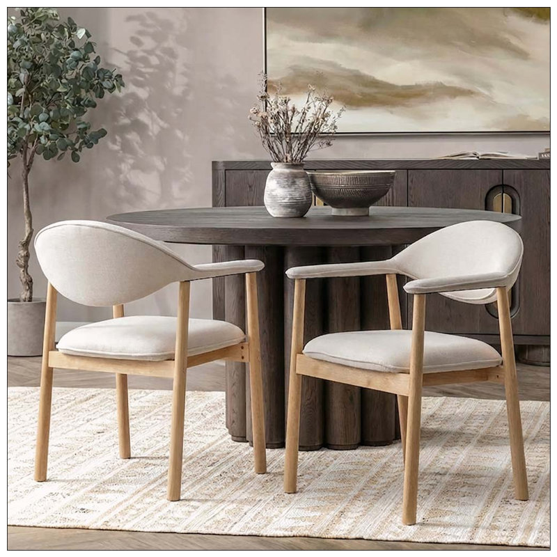 Chaises de salle à manger rembourrées modernes avec dossier incurvé, Beige,Natural-Fabric