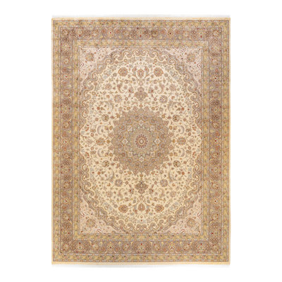Tapis unique ivoire / gris noué à la main 9 pi 3 po x 12 pi 5 po Hayner