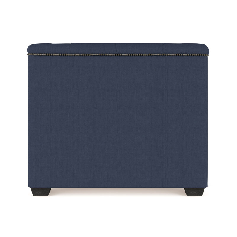 Fauteuil tuxedo Hudson, Lin à tissage carré imprimé bleu, Ébène