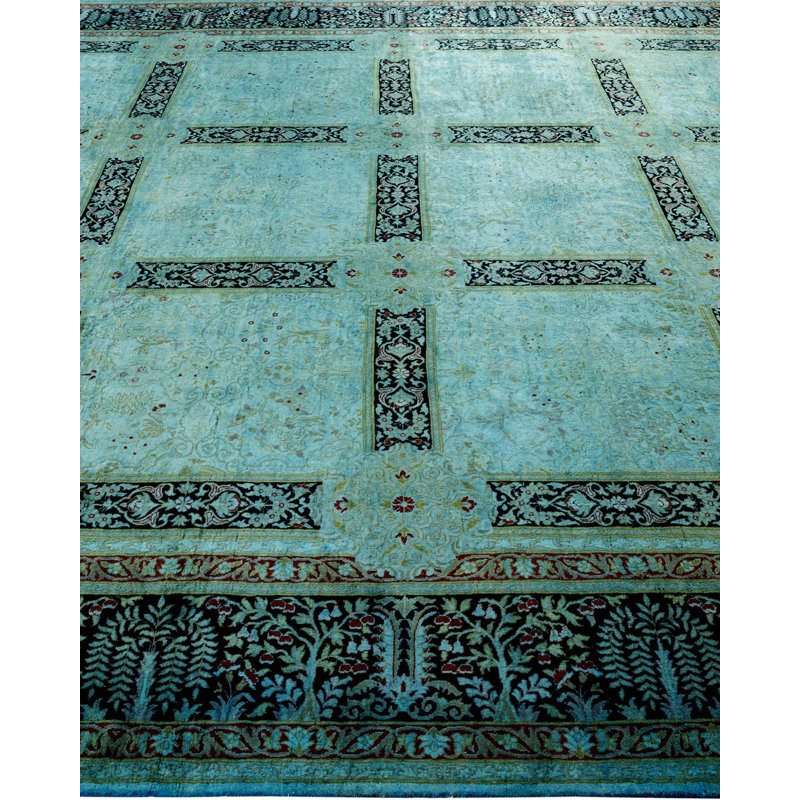 Tapis bleu noué à la main de conception unique Chimel
