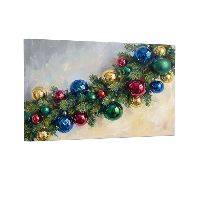 Ornements de Noël sur des branches vertes, H 12 po x l 18 po