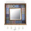 Miroir rustique abstrait avec cadre 100% bois de pin, 12,6 x 12,6 x 0,1 pouces | Travertin naturel et accents calcaires | Peinture protectrice pour bois à base d'eau | Comprend un miroir en verre et 5 crochets de suspension | Parfait pour le décor du Sud-Ouest