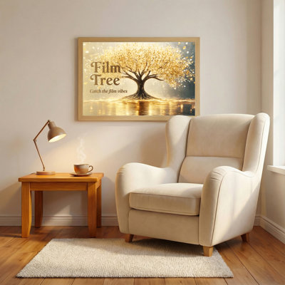 Arbre doré avec film textuel, reproduction d'art sur toile tendue sur toile, ensemble de 1