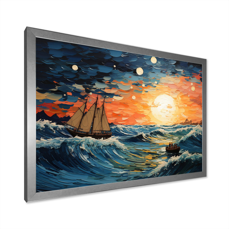 «Teal Orange Ocean Oceanic Odyssey Patchwork» sur toile, H 30 po x l 40 po x P 1,5 po, Cadre simple argenté