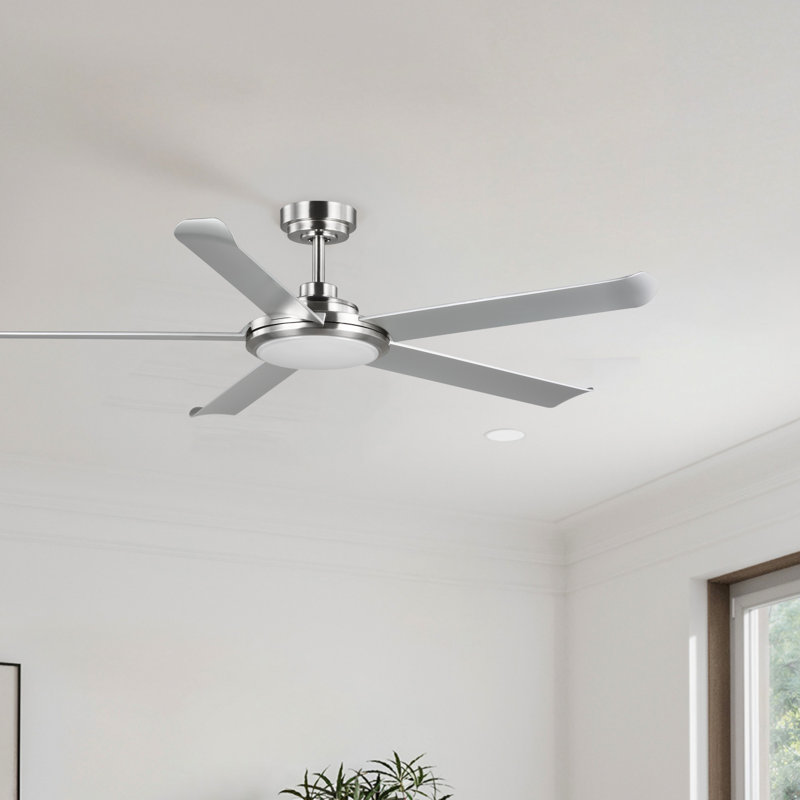 Arlette 60'' Outdoor Ceiling Fan with Light and Remote, Indoor Ceiling Fan with Light Kit, 6-Speed, 5-Blade, Quiet Reversible DC Motor - Brushed Nickel