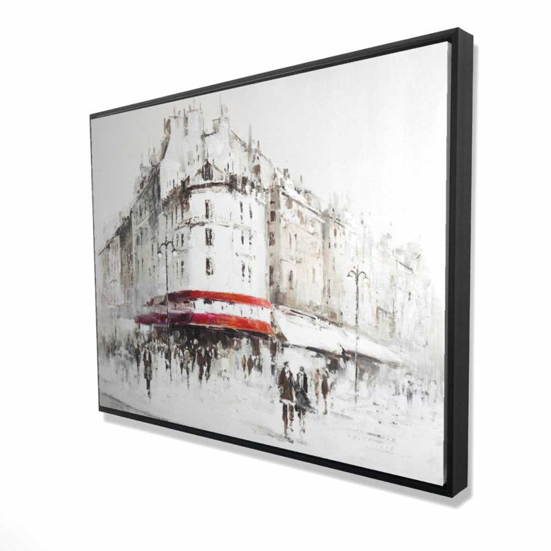 White Street avec des accents rouges | Décoration sur toile encadrée