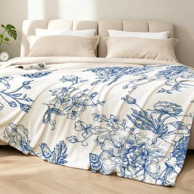 Jeté en flanelle de polaire bleu ultra doux, rétro sans couture avec imprimé recto