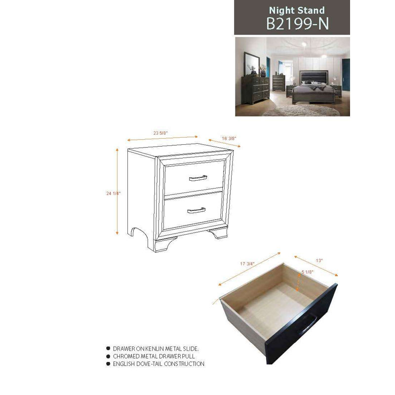 Ensemble de rangement de chambre à coucher moderne gris anthracite avec commode et 2 tables de chevet
