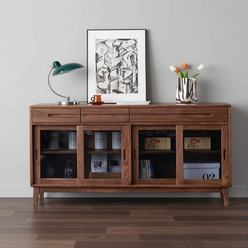 Buffet simple en bois de noyer noir, H 35,43 po x l 70,86 po x P 15,74 po