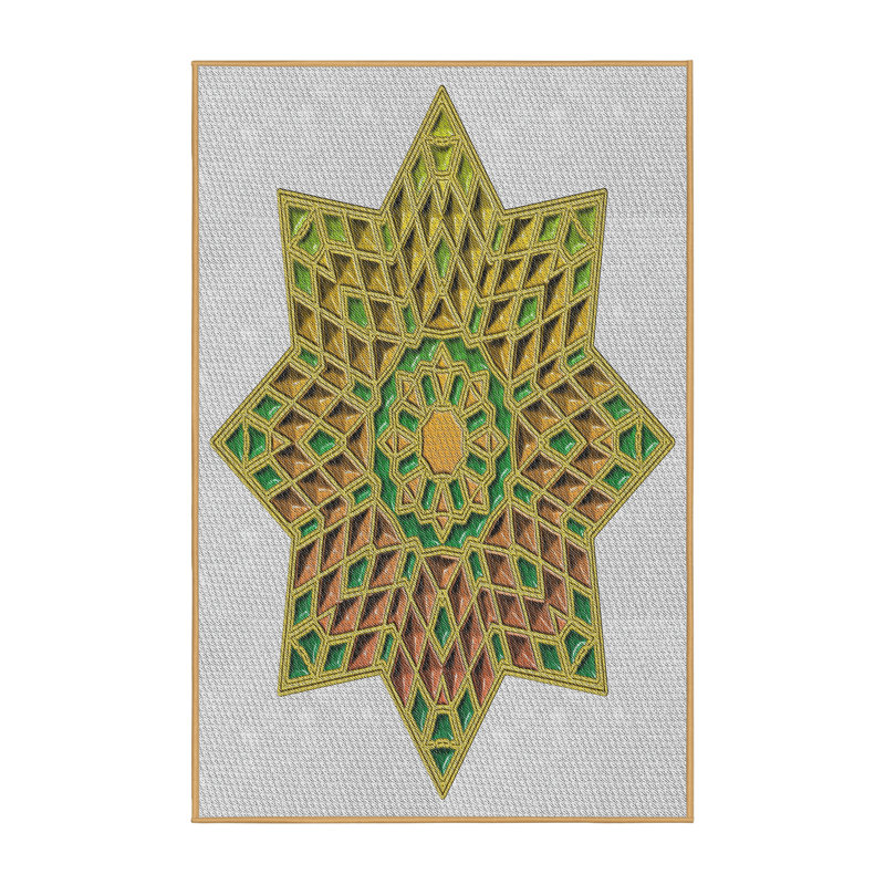 Tapis gris/vert/rouge à motifs, Rectangle 6 pi x 9 pi