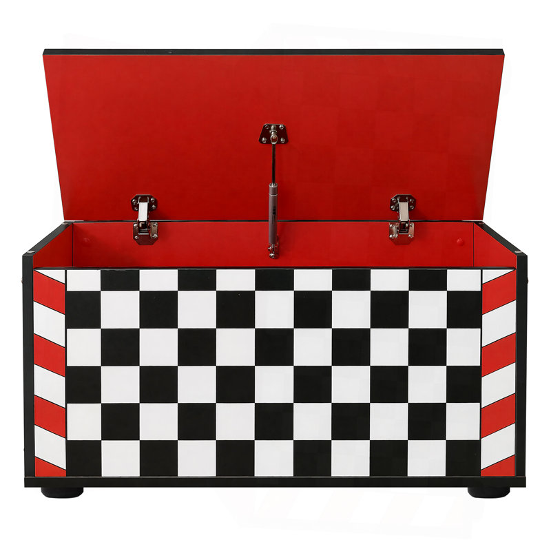 Coffre de rangement pour voiture de course pour enfants avec couvercle rabattable manuel, support de vérin à gaz, roues latérales décoratives