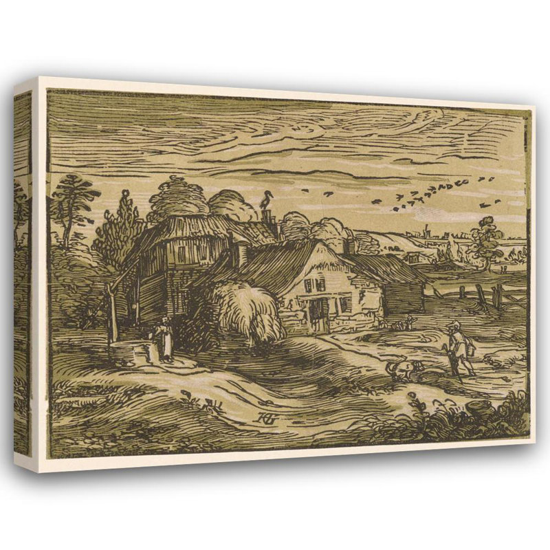 «Landscape with Farmstead» par Hendrick Goltzius - Art mural sur toile tendue avec châssis, H 17 po x l 24 po