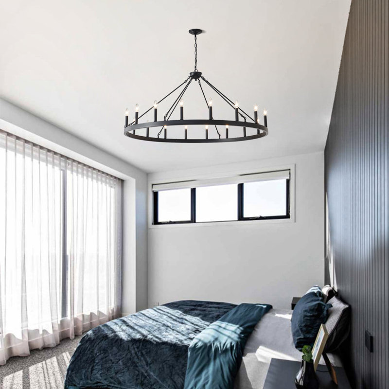 Lustre 53 po, 18 lumières, hauteur réglable, sans ampoules incluses