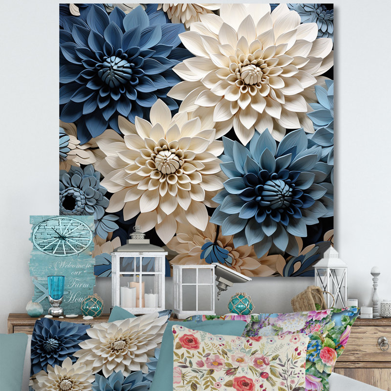 Symphonie blanche et bleue sur toile, H 16 po x l 16 po x P 1 po, Toile tendue