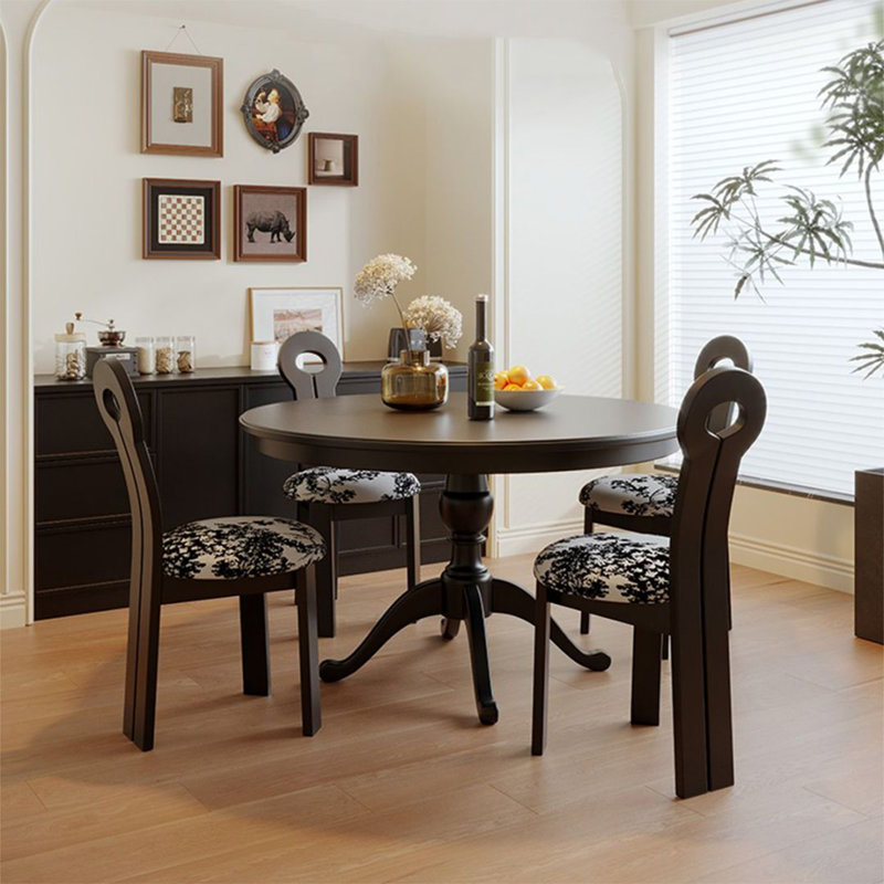 Black Round Solid Wood Dining Table, 29.53”H x 39.37”L x 39.37”W