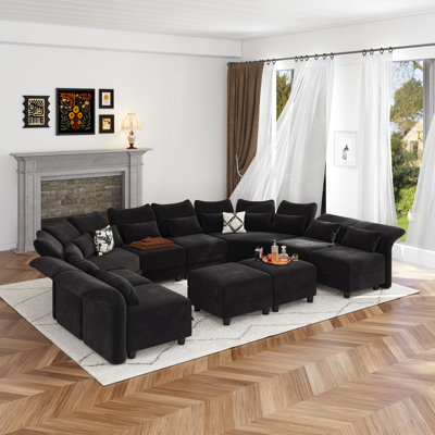 Bernel 130" Wide Chenille Modular Sectional with Ottoman by Hokku Designs