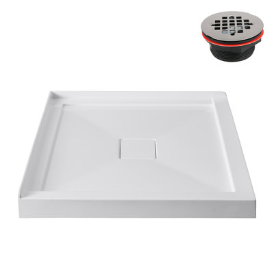 48 in. x 32 in. Corner Acrylic Shower Base in Glossy White With Center Drain, Drain Included