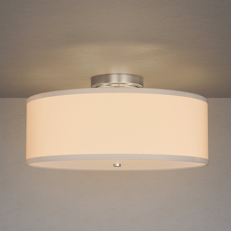Plafonnier semi-encastré cylindrique 2 lumières avec abat-jour en lin