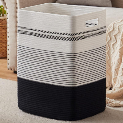 Panier à linge, panier à linge haut en corde tissée avec poignées, panier de rangement décoratif pour vêtements et couvertures dans le salon, la chambre à coucher