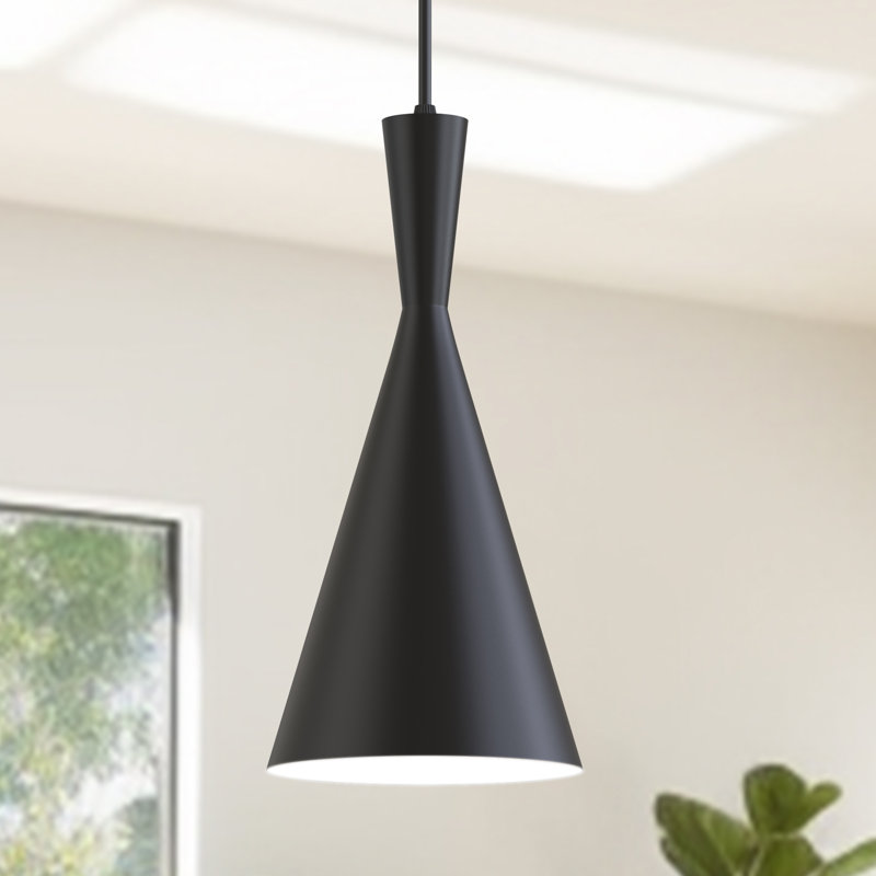 9,06 po Luminaire suspendu noir mat à 1 lumière avec forme triangulaire, style nordique