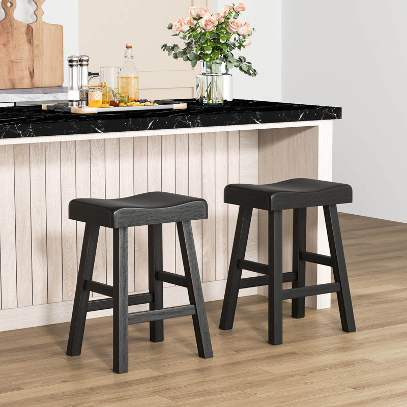 Tabourets de selle modernes en bois massif de 24 po avec repose-pieds courbés, 2
