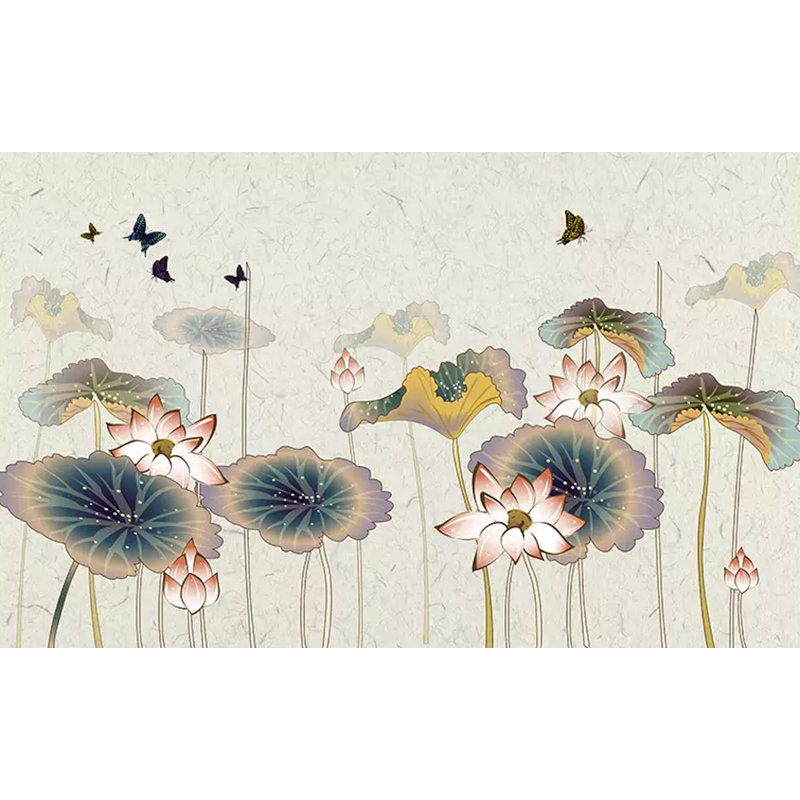 Fleur de lotus, aquarelle, papillon, dessin, papier peint texturé amovible classique, l 112 po x L 75 po