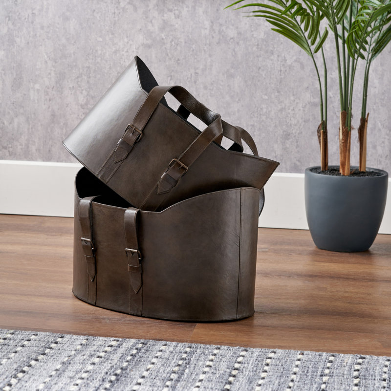 2 Piece Basket Storage Set, Dark Brown