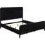 Élégant lit Mason en bois noir de grande taille, design moderne et tête carrée complémentaire pour chambre à coucher avec planches, textures cannelées, support fiable
