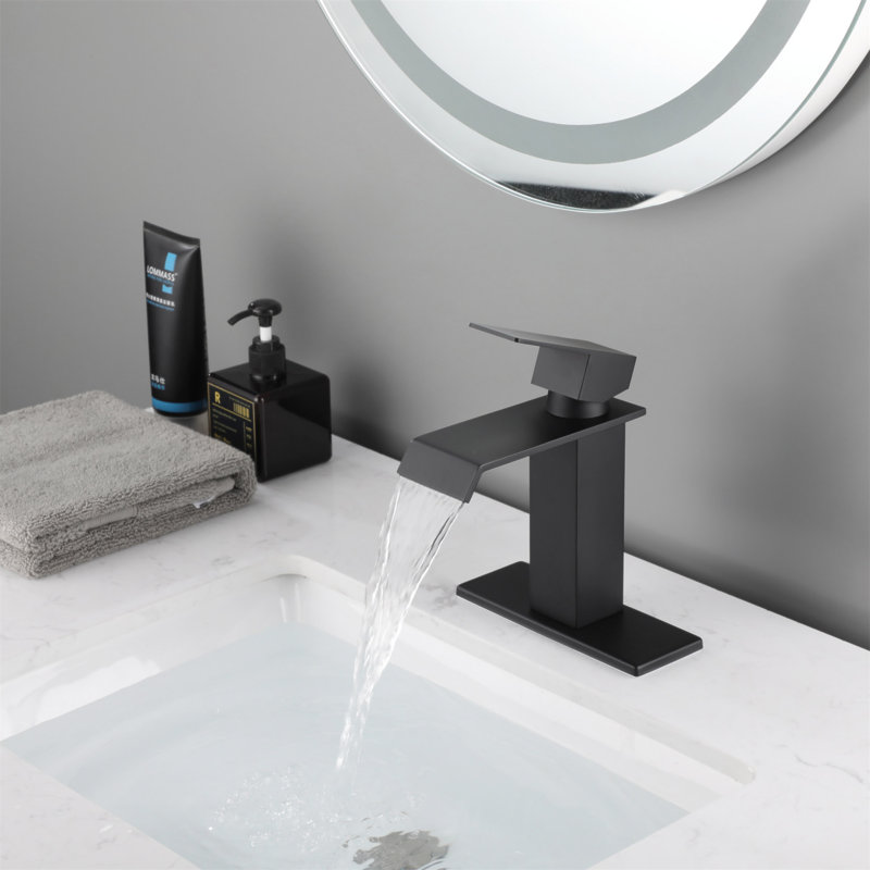 Robinet de salle de bain à cascade, robinet de meuble-lavabo à poignée simple, Noir mat