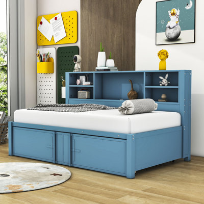 Ailiana Twin Size Metal and Wood Daybed with Twin Size Trundle, Storage Shelves and USB Ports