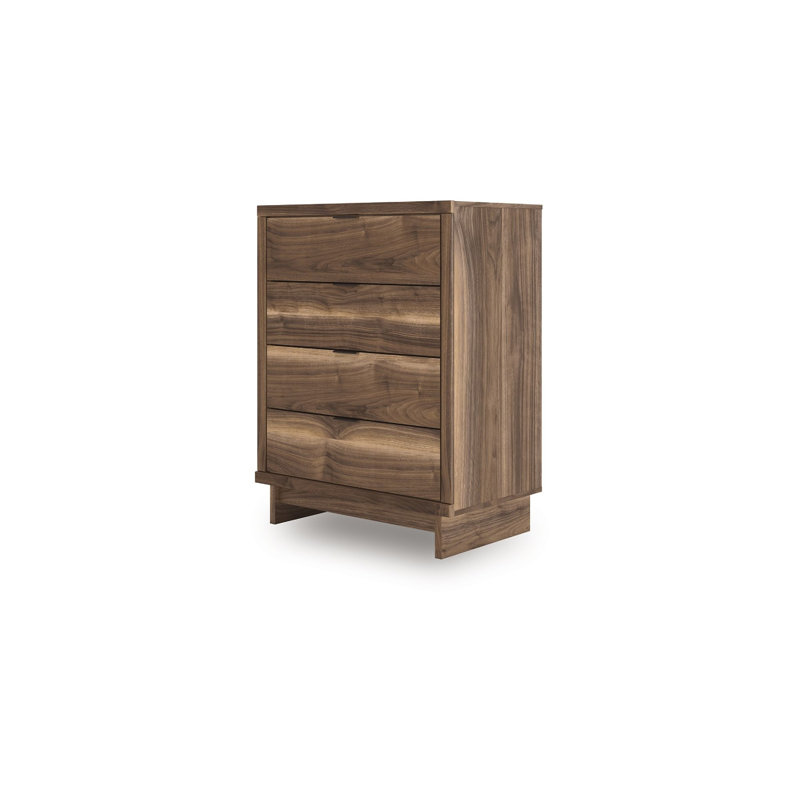 Lina Tall Dresser Chest, 4 Drawers Integrated Pulls, Natural Wood Brown