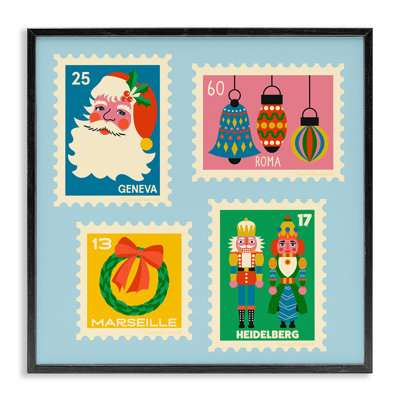 Timbres-poste rétro de Noël, estampe numérique, design par Carrie Cantwell