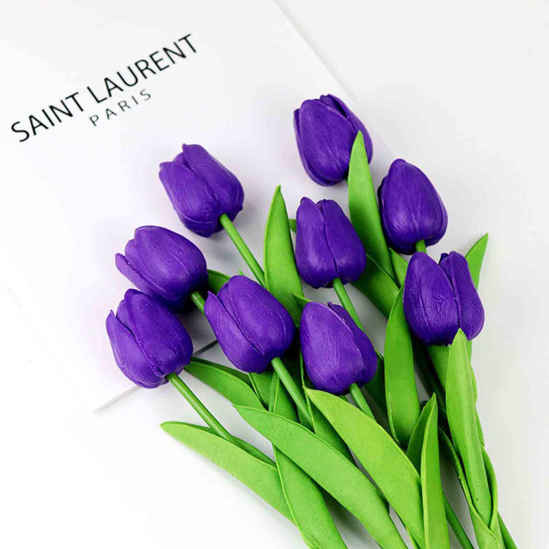 Faux fleurs artificielles pour la décoration de mini-tulipes kbndieu, Purple