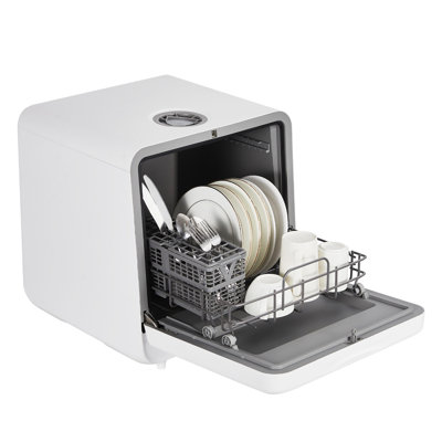 Lave-vaisselle de comptoir portable, double alimentation en eau, 6 programmes de lavage, désinfection à 162 ° F, 3 bras de pulvérisation, aucune plomberie requise pour le véhicule récréatif, blanc